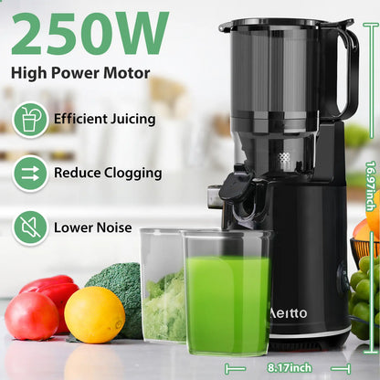 Aeitto Max5 Juicer, Cold Press Juicer with 5.8" Large Feed Chute,1.7L Large Capacity, 250W Whole Masticating Juicers for Vegetable and Fruit, High Juice Yield, Easy to Clean with Brush, Ice Fruit, BPA-Free, Smart recipes App