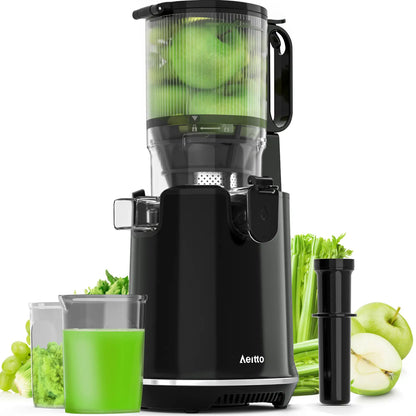 Aeitto Max5 Juicer, Cold Press Juicer with 5.8" Large Feed Chute,1.7L Large Capacity, 250W Whole Masticating Juicers for Vegetable and Fruit, High Juice Yield, Easy to Clean with Brush, Ice Fruit, BPA-Free, Smart recipes App