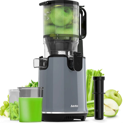 Aeitto Max5 Juicer, Cold Press Juicer with 5.8" Large Feed Chute,1.7L Large Capacity, 250W Whole Masticating Juicers for Vegetable and Fruit, High Juice Yield, Easy to Clean with Brush, Ice Fruit, BPA-Free, Smart recipes App